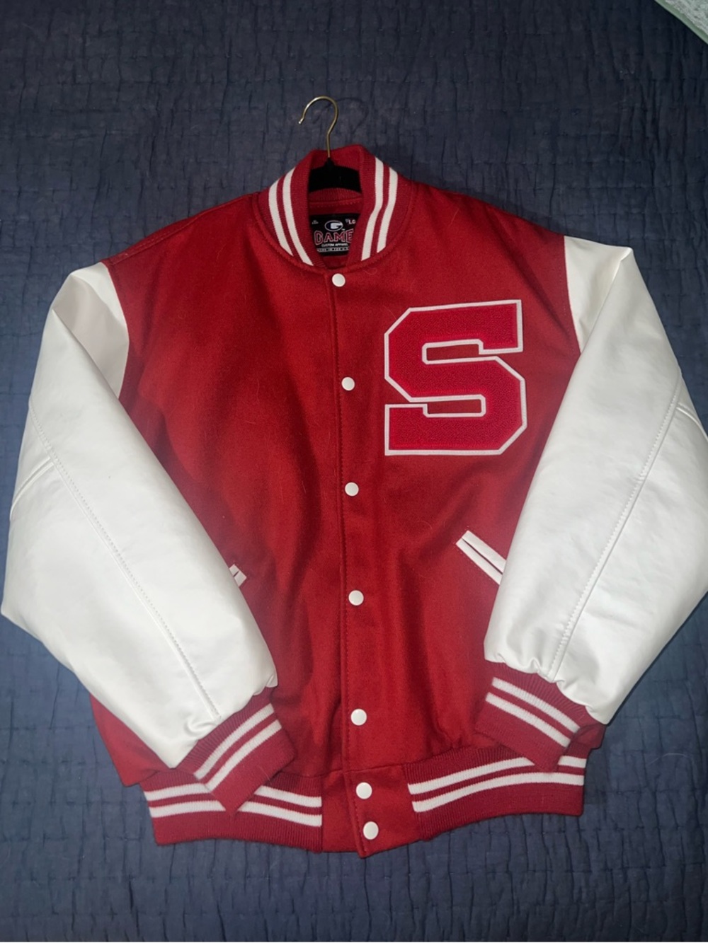 Red and White Varsity Letterman Jacket - Size Large